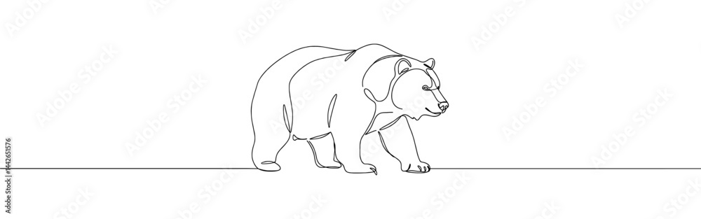 Obraz premium Bear continuous one line drawing. Grizzly bear. Vector illustration.