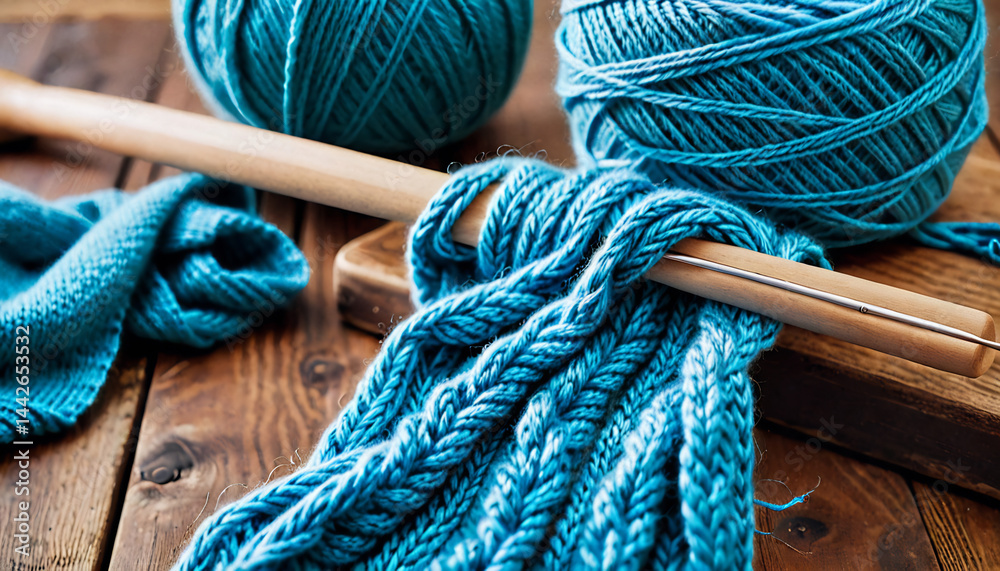 Close-Up of a Knitting Needle with Yarn