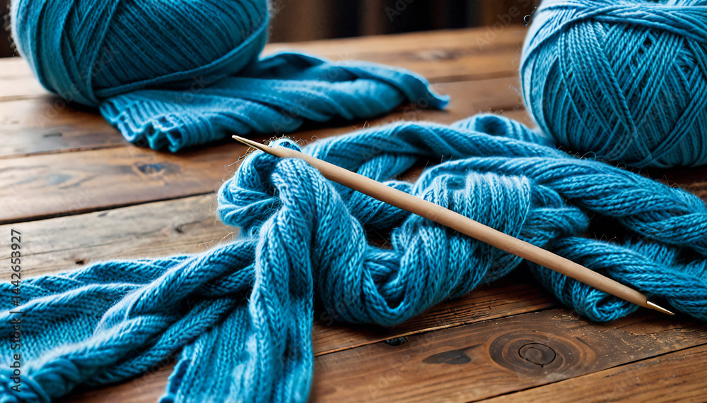 Close-Up of a Knitting Needle with Yarn