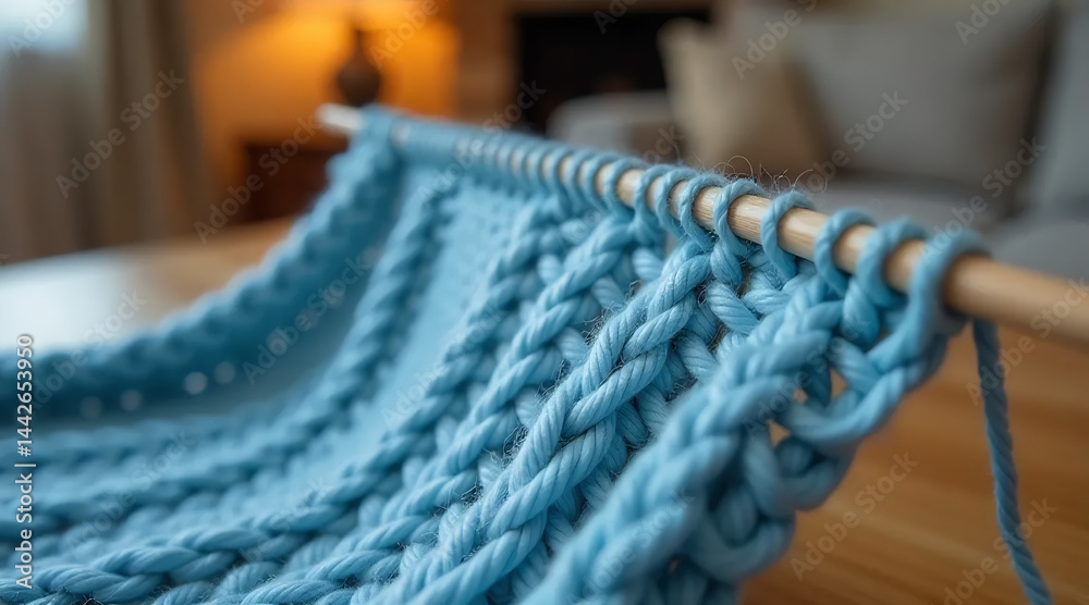 Close-Up of a Knitting Needle with Yarn