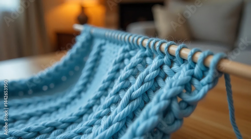 Obraz na płótnie Close-Up of a Knitting Needle with Yarn w salonie