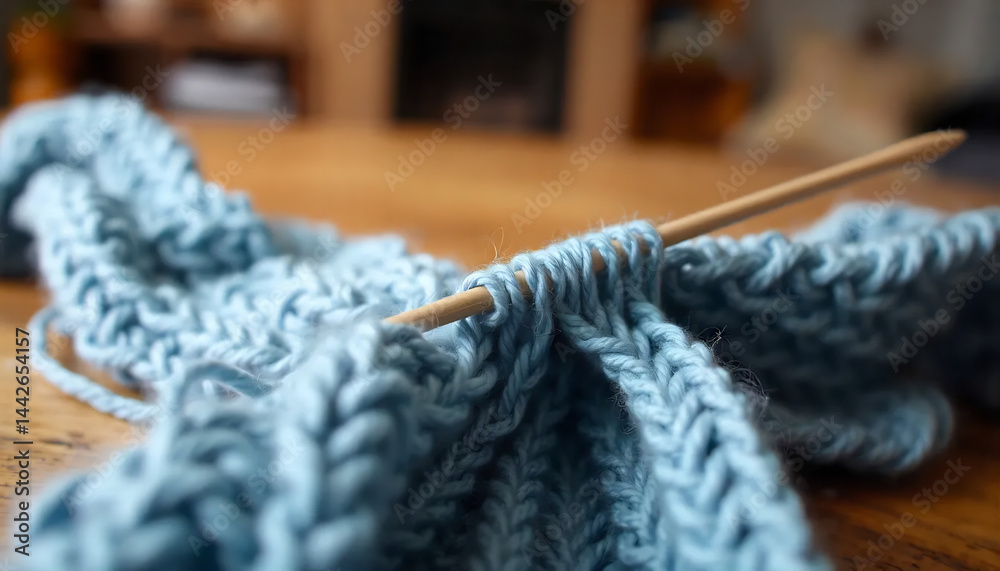 Close-Up of a Knitting Needle with Yarn