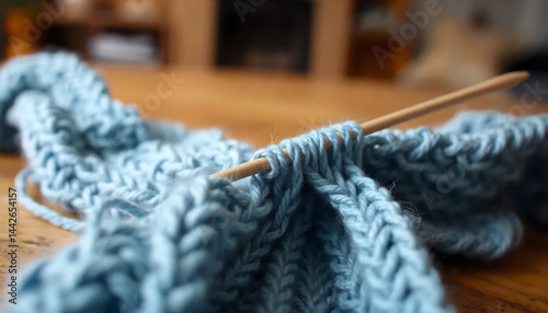 Obraz na płótnie Close-Up of a Knitting Needle with Yarn w salonie