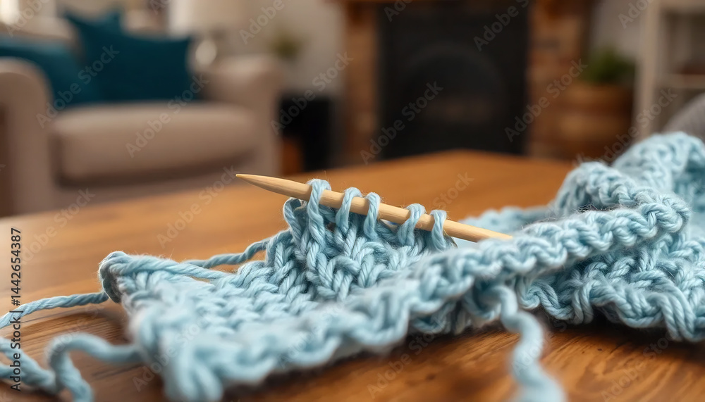 Close-Up of a Knitting Needle with Yarn