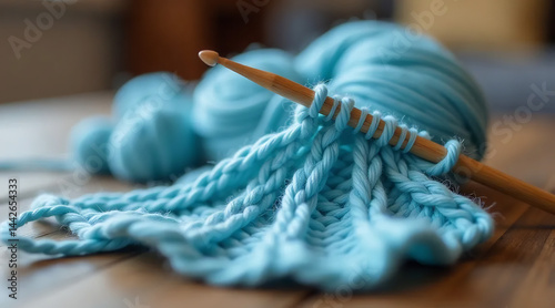 Obraz na płótnie Close-Up of a Knitting Needle with Yarn w salonie