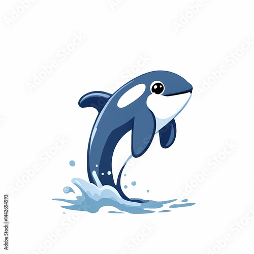 Adorable Baby Killer Whale Cartoon Jumping Out of Water