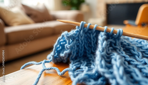 Close-Up of a Knitting Needle with Yarn