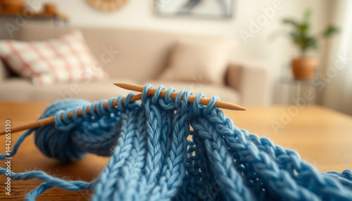 Close-Up of a Knitting Needle with Yarn