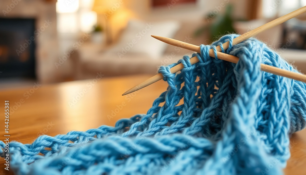 Close-Up of a Knitting Needle with Yarn