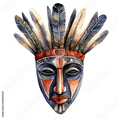 ceremonial mask from an unknown tribe, watercolor drawing, isolated on a white background. ceremonial mask from an unknown tribe vector.