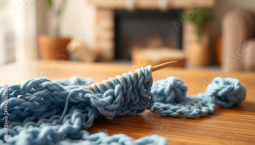 Obraz na płótnie Close-Up of a Knitting Needle with Yarn w salonie
