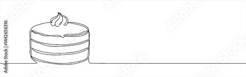 Birthday cake continuous one line drawing. Celebration and Dessert.