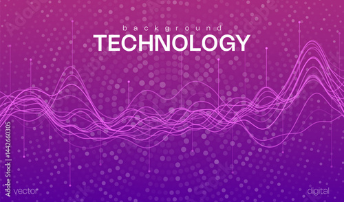 Ai pink tech abstract background with wavy lines, digital particles and cyber tech vibes, ideal for web banners and hi-tech concepts.