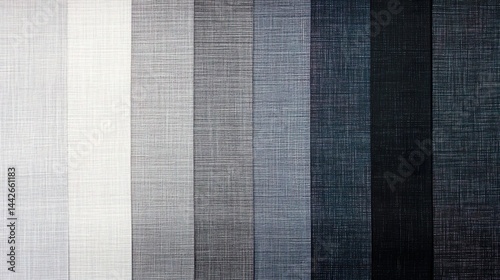 Set of fabric texture swatches showcasing woven linen or canvas material in a gradient of grey, blue, and black tones. 