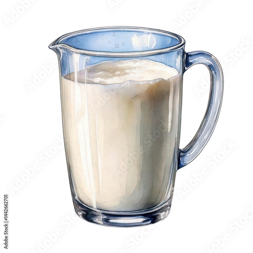  Watercolor a glass of fresh milk clip art illustration
