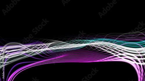 abstract colorful wave background, flowing lines, vibrant colors, neon lights, dynamic curves, digital art, wavy patterns, electric blue, magenta, purple, yellow cyan 4K background loop