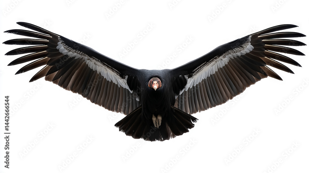 Obraz premium Red Book California Condor - wings spread, frontal view, isolated on white background
