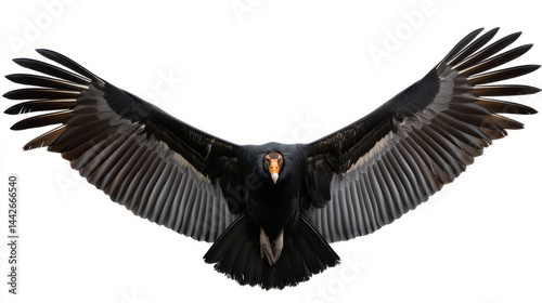 Red Book California Condor - wings spread, frontal view, isolated on white background