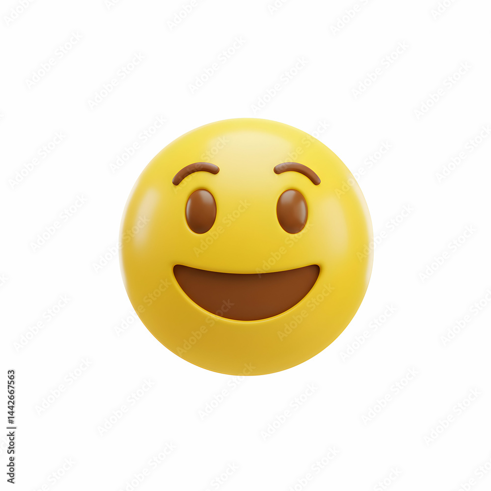 Fototapeta premium Happy Smiley Face Emoji 3D Render of a Smiling Yellow Emoticon