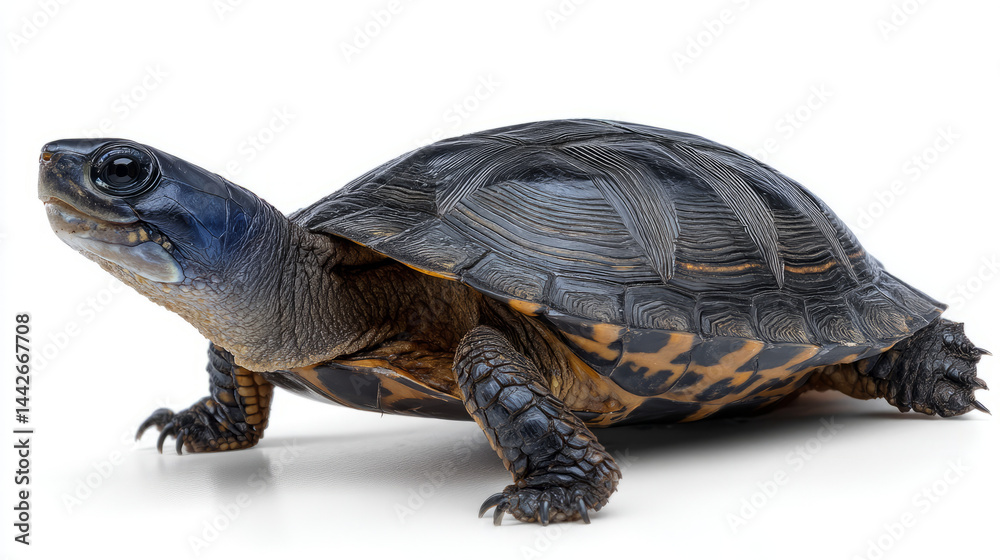 Obraz premium Arakan Forest Turtle - standing, head slightly raised, isolated on white background