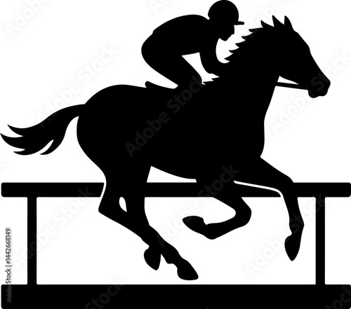 Horse racing silhouette with jockey jumping hurdle image


