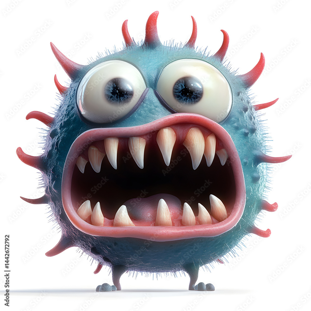 Mean virus exposing teeth and opening mouth wide