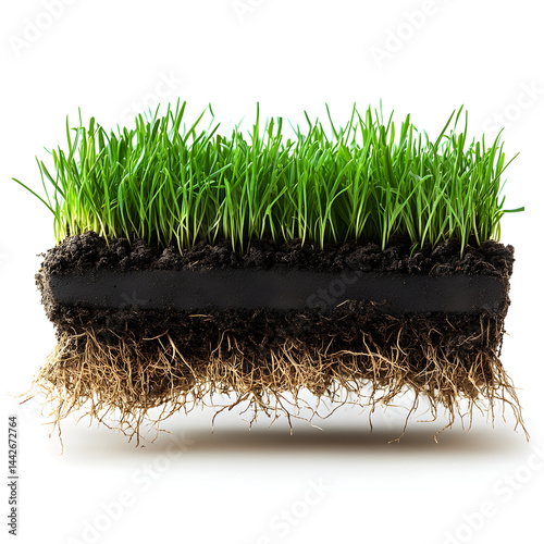 Obraz na płótnie Green grass growing from ground with roots showing w salonie