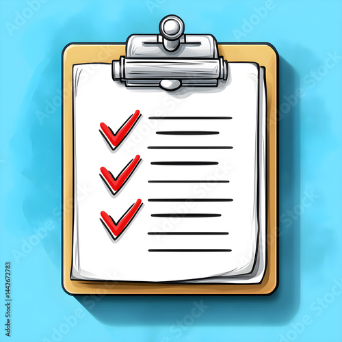 Obraz na płótnie Clipboard showing checklist with red check marks on blue background w salonie