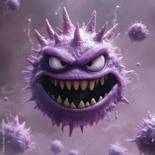 Obraz na płótnie Angry virus showing teeth floating through air w salonie