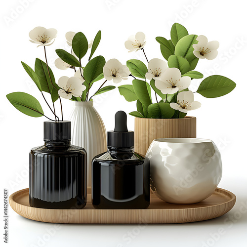 Obraz na płótnie Elegant tray holding beauty products and cherry blossoms w salonie