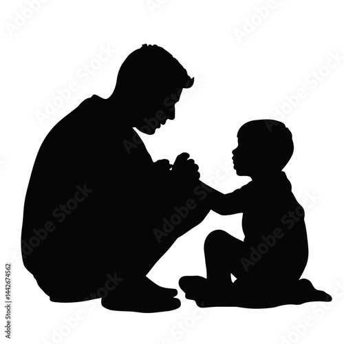 Silhouette of Father and Child Connecting in Love  
