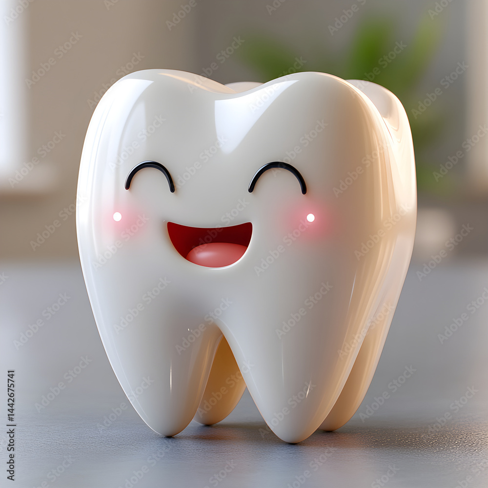 Happy tooth smiling promoting dental health and hygiene