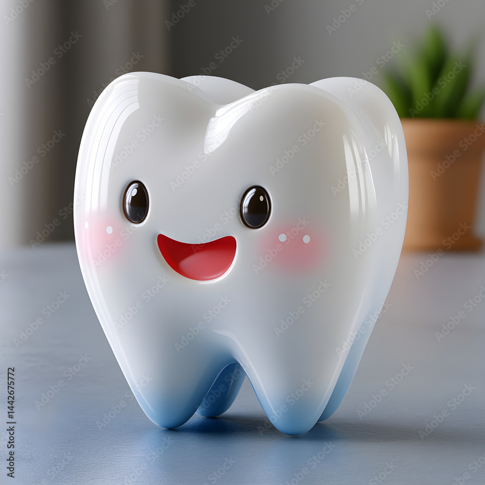 Cute smiling tooth promoting dental health and hygiene