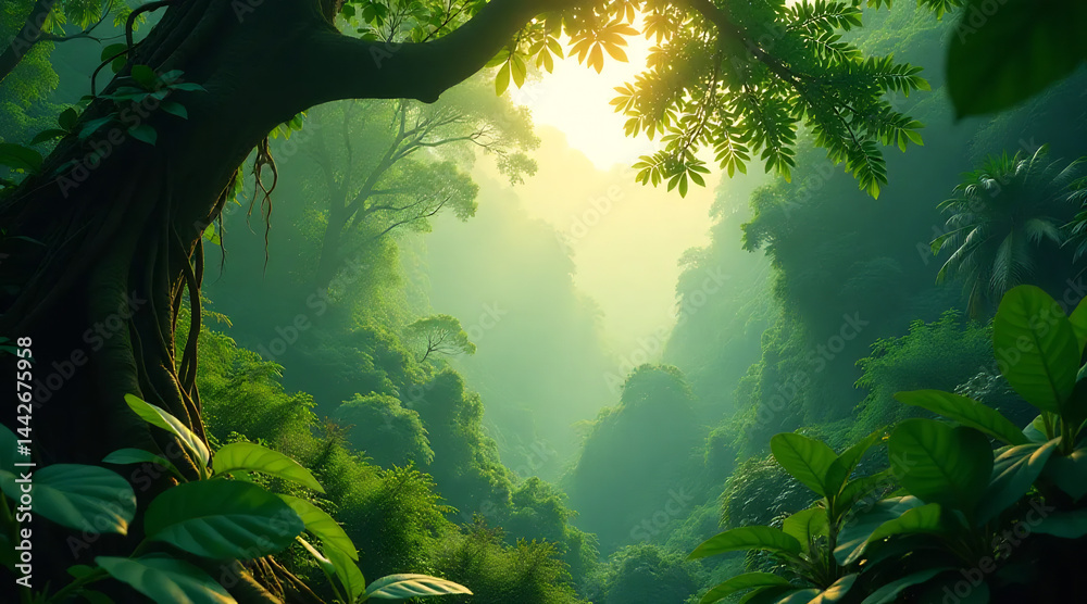 Tropical Rainforest Canopy at Dawn