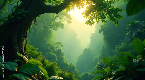 Obraz na płótnie Tropical Rainforest Canopy at Dawn w salonie