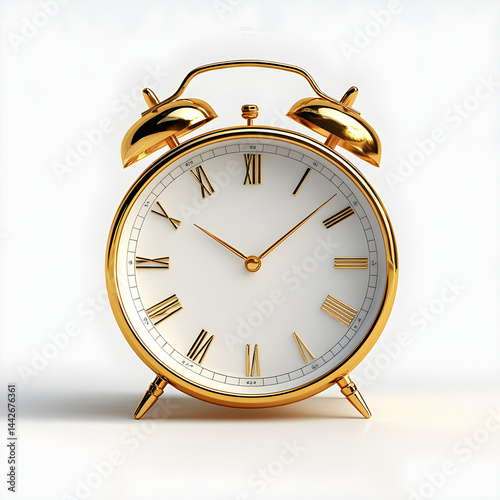 Obraz na płótnie Golden alarm clock showing time on white background w salonie