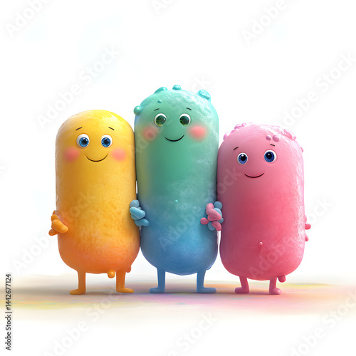 Obraz na płótnie Three colorful cartoon characters embracing friendship and happiness w salonie