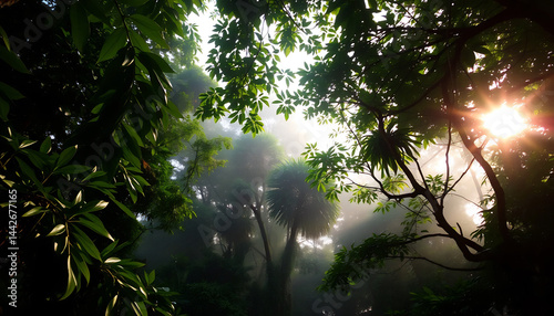 Obraz na płótnie Tropical Rainforest Canopy at Dawn w salonie
