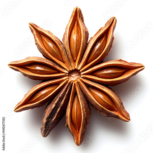 Obraz na płótnie Star anise seed pod showing eight carpels forming star shape on white background w salonie