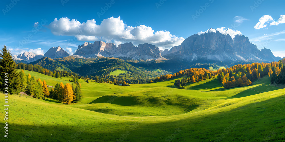 Fototapeta premium Scenic Autumnal Alps Meadow Landscape
