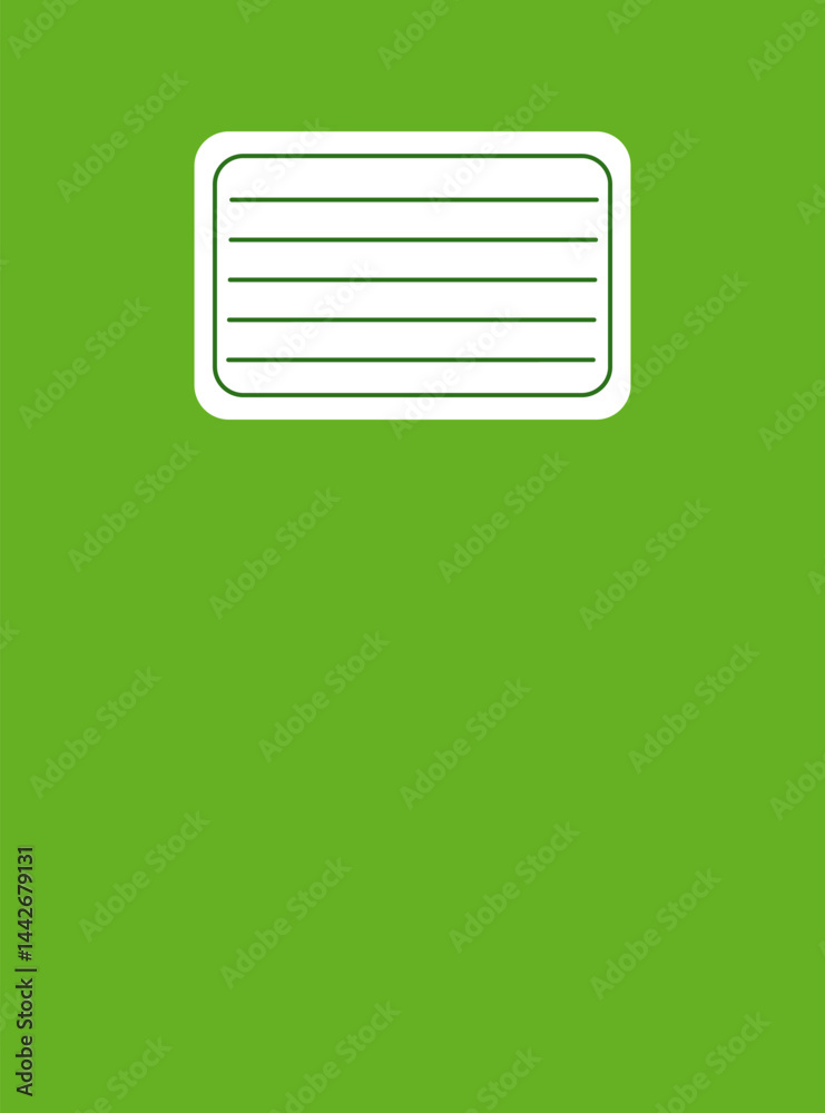 Green workbook cover with white label featuring horizontal lines Green workbook cover with white label featuring horizontal lines