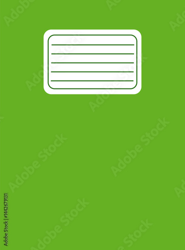 Green workbook cover with white label featuring horizontal lines