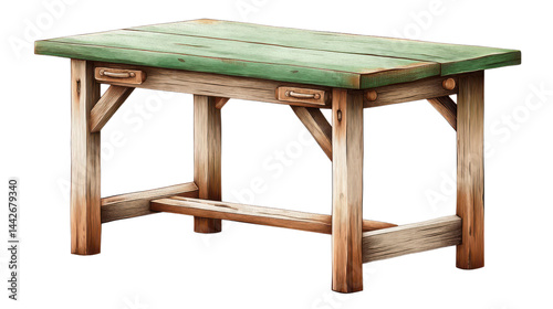 Rustic Wooden Table with Green Painted Surface for Indoor and Outdoor Use in Home, Garden, or Patio Settings Featu Natural Finish and Sturdy Construction