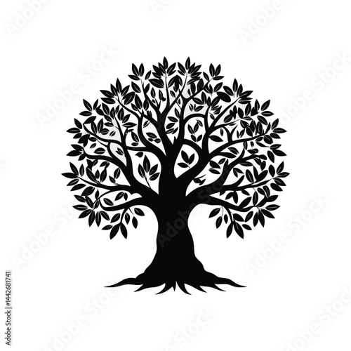 vintage olive tree silhouette black icon illustration