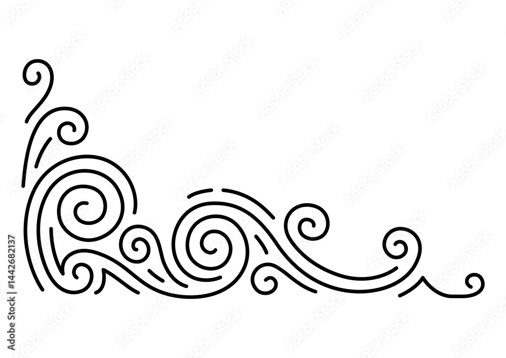 Line curl corner. Modern decorative linear element. Line curl corner. Modern decorative linear element.