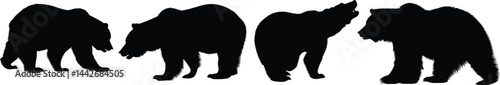 Four Bear Silhouettes: Free Black and White Animal Image