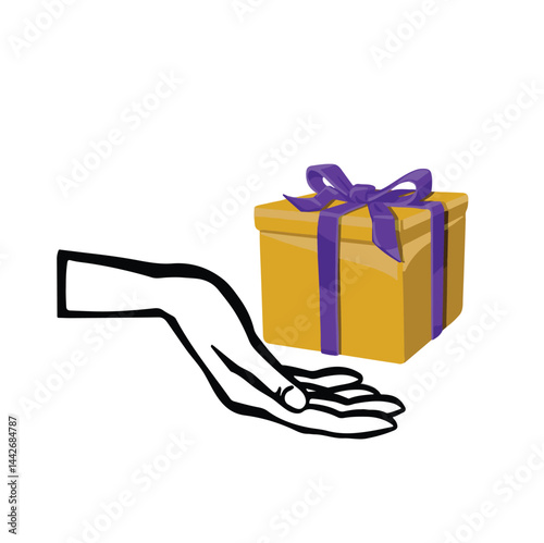Symbol hand with gift, giving color vector