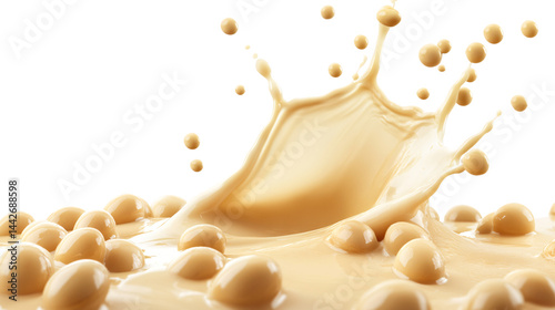 Soy Bean Milk Splash with Soy Beans on Transparent Background