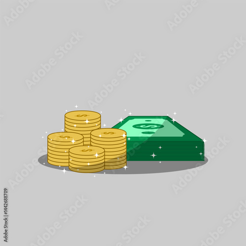 A Bit of Cash Vector Design Illustration with Grey Background