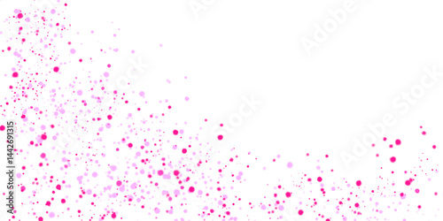 Pink glitter particles texture and glowing lights effect with confetti. Vector star sparks isolated on pink sparkles white background.